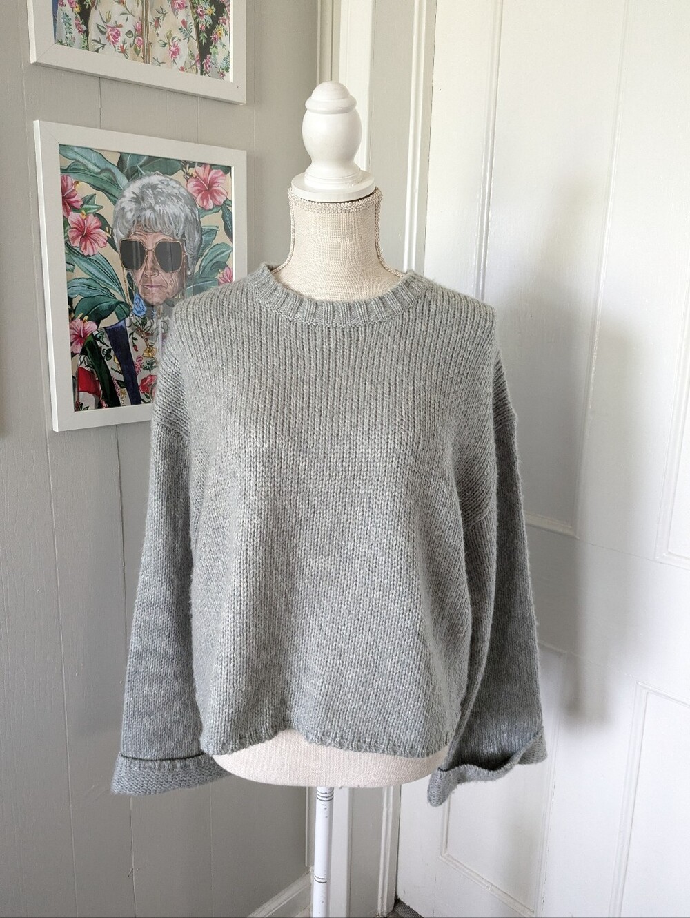 Carve Designs Gray Chunky Knit Oversized Boxy Sweater
